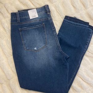 Button front raw hem jeans